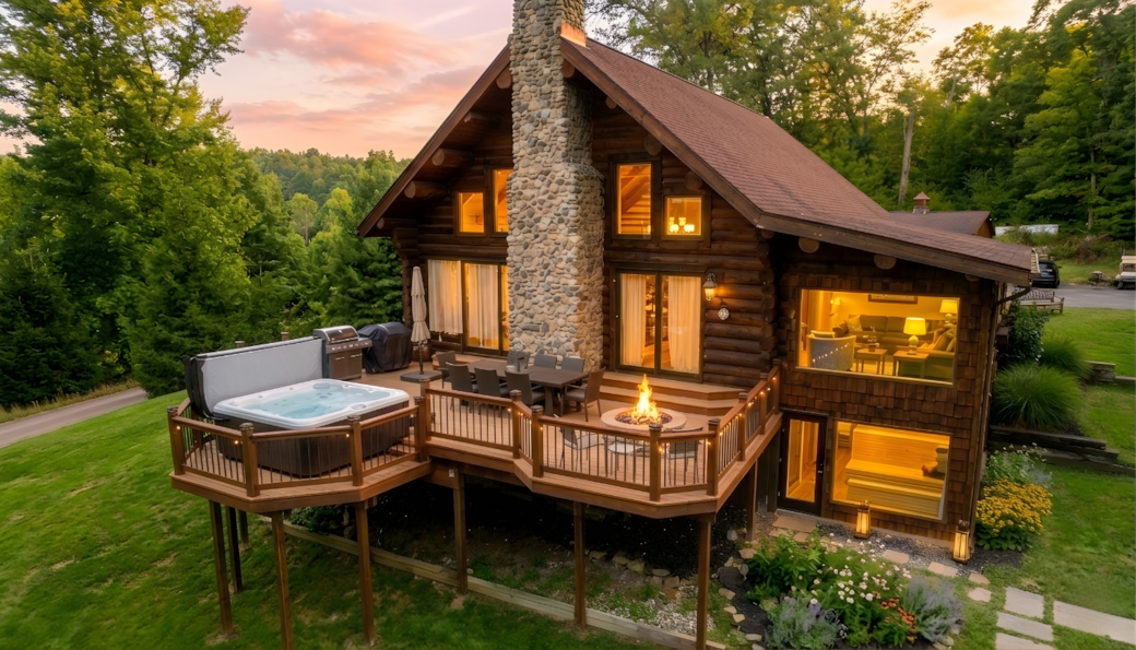 Lodge Cabin Wellness with Lake View Firepit and Hot Tub Patio Lodge Cabin Wellness with Lake View Firepit and Hot Tub Patio