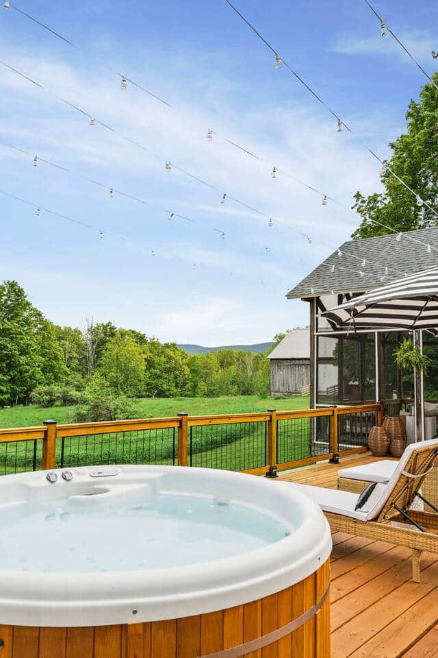 Mountain views from the cedar-wrapped hot tub.