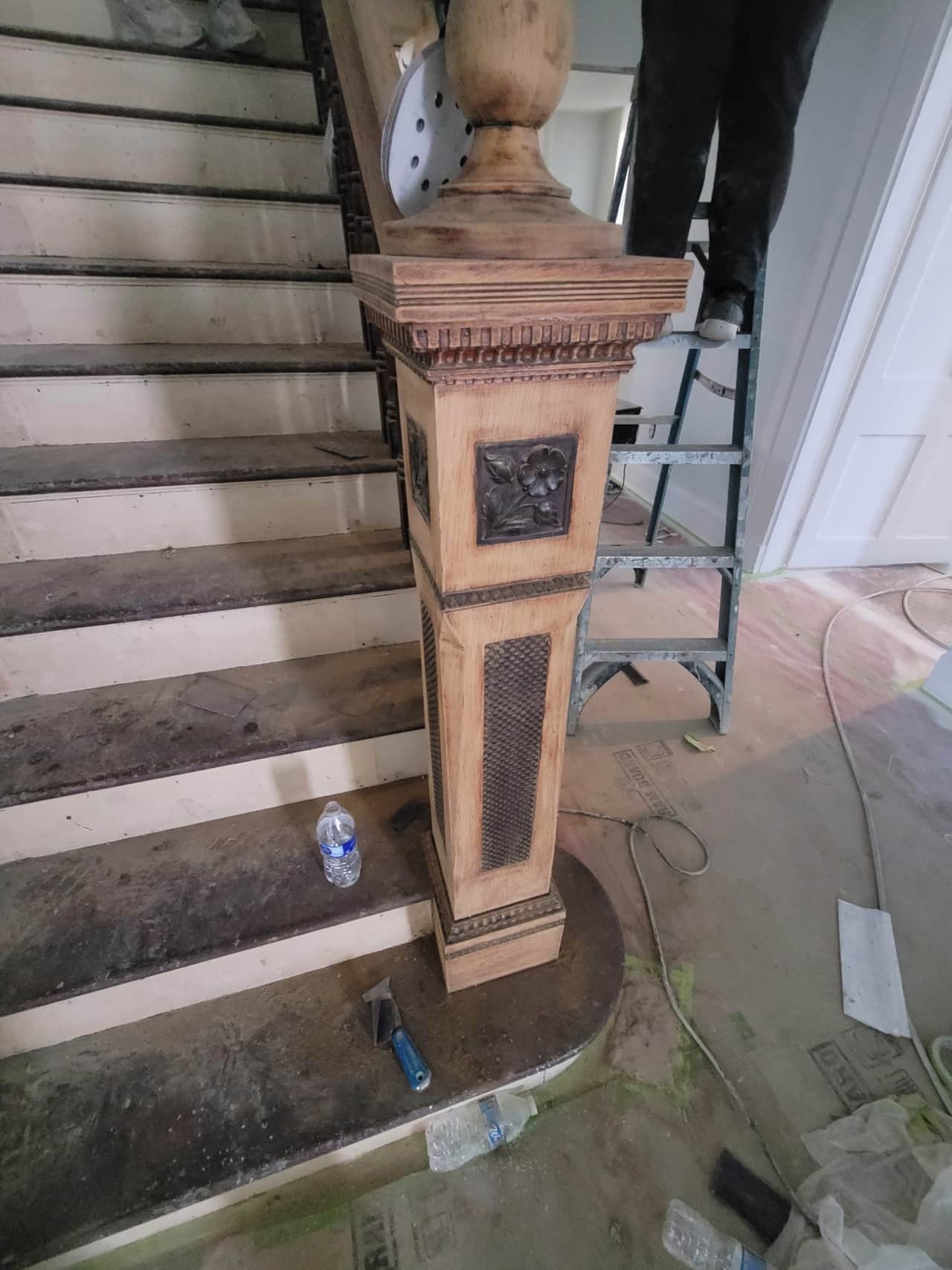 Newel post under restoration