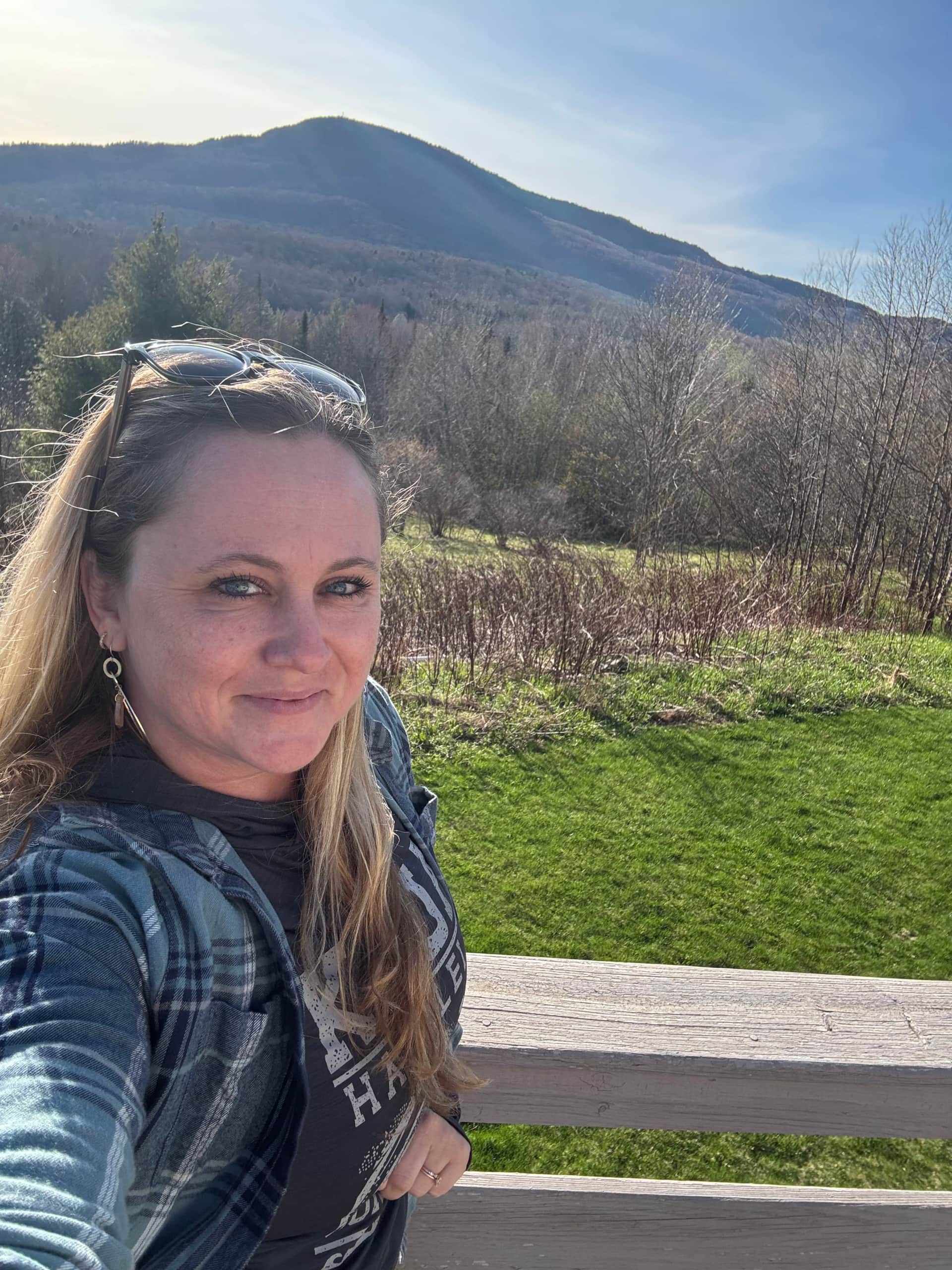 Lany Mae at one of her Getaways with a gorgeous Elmore Mountain view