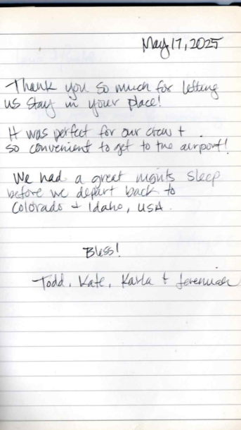 Handwritten guest review before flight Raya P09