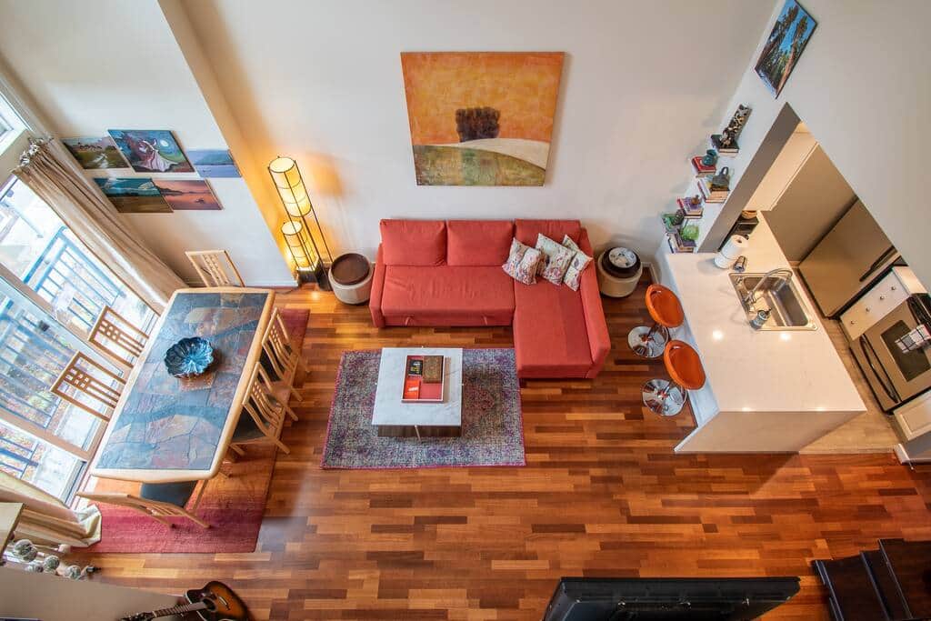 View of the living room from the master bedroom loft