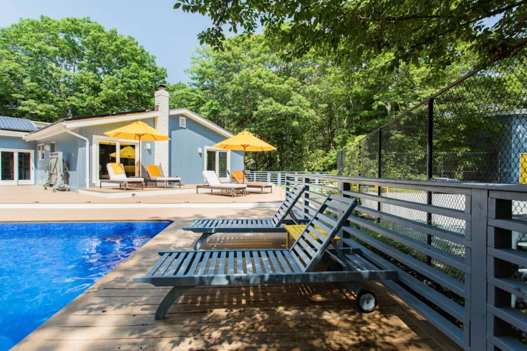 The pool deck has plenty of sun and also plenty of shade.