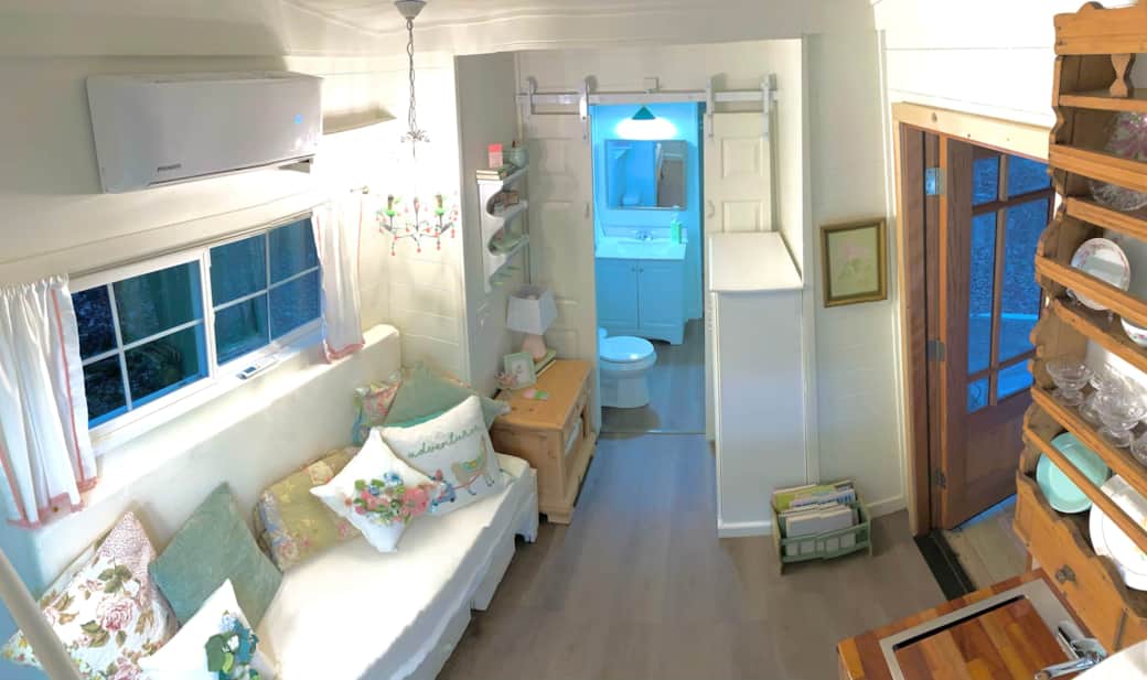Sofa bed on left