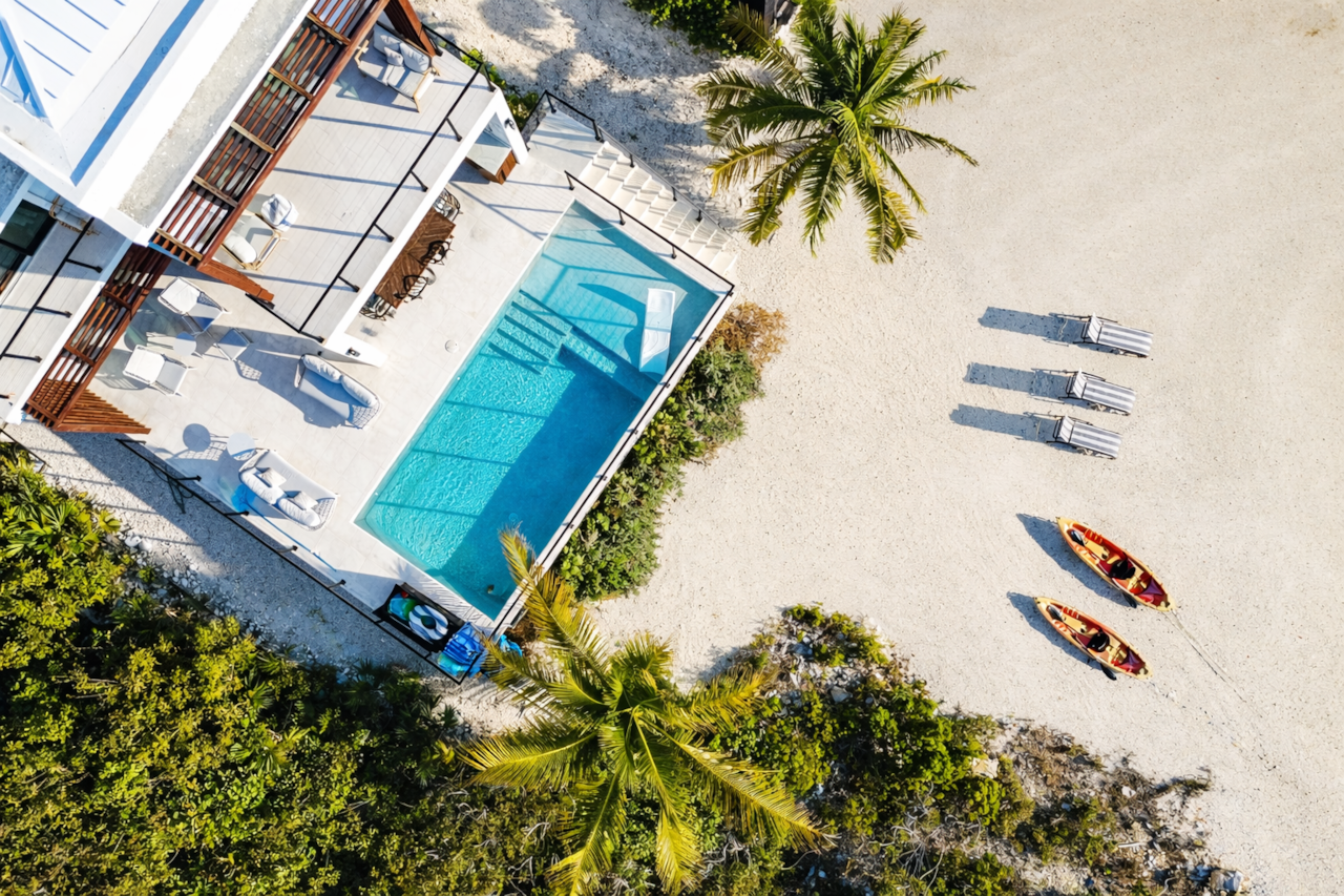Aerial view of the beachfront pool