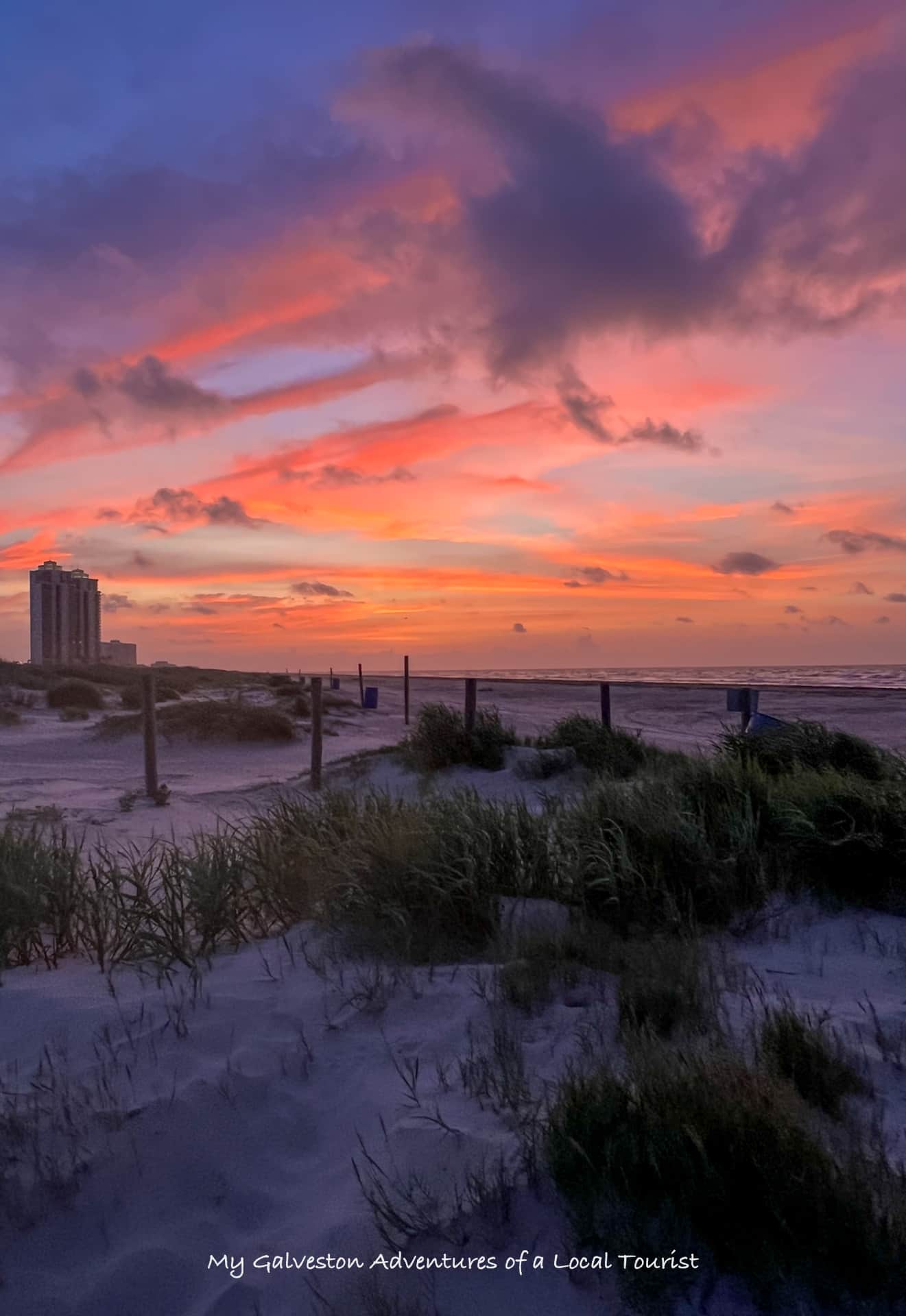 Sunset over the Gulf of Mexico at East Beach in Galveston Texas