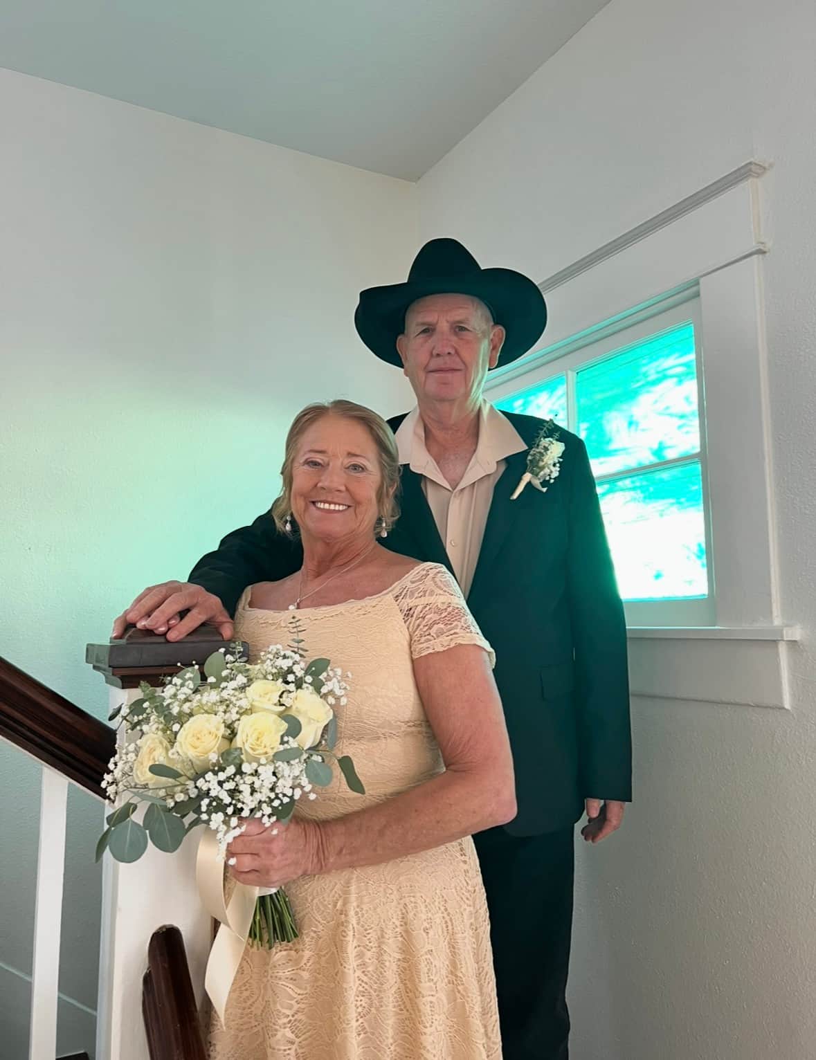 Bride and groom wedding portrait at White Magnolia Galveston historic home