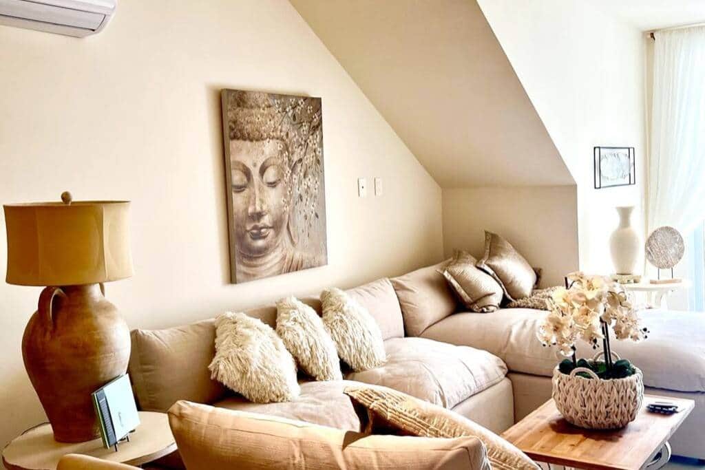 Experience artful elegance and unparalleled comfort in our living room.