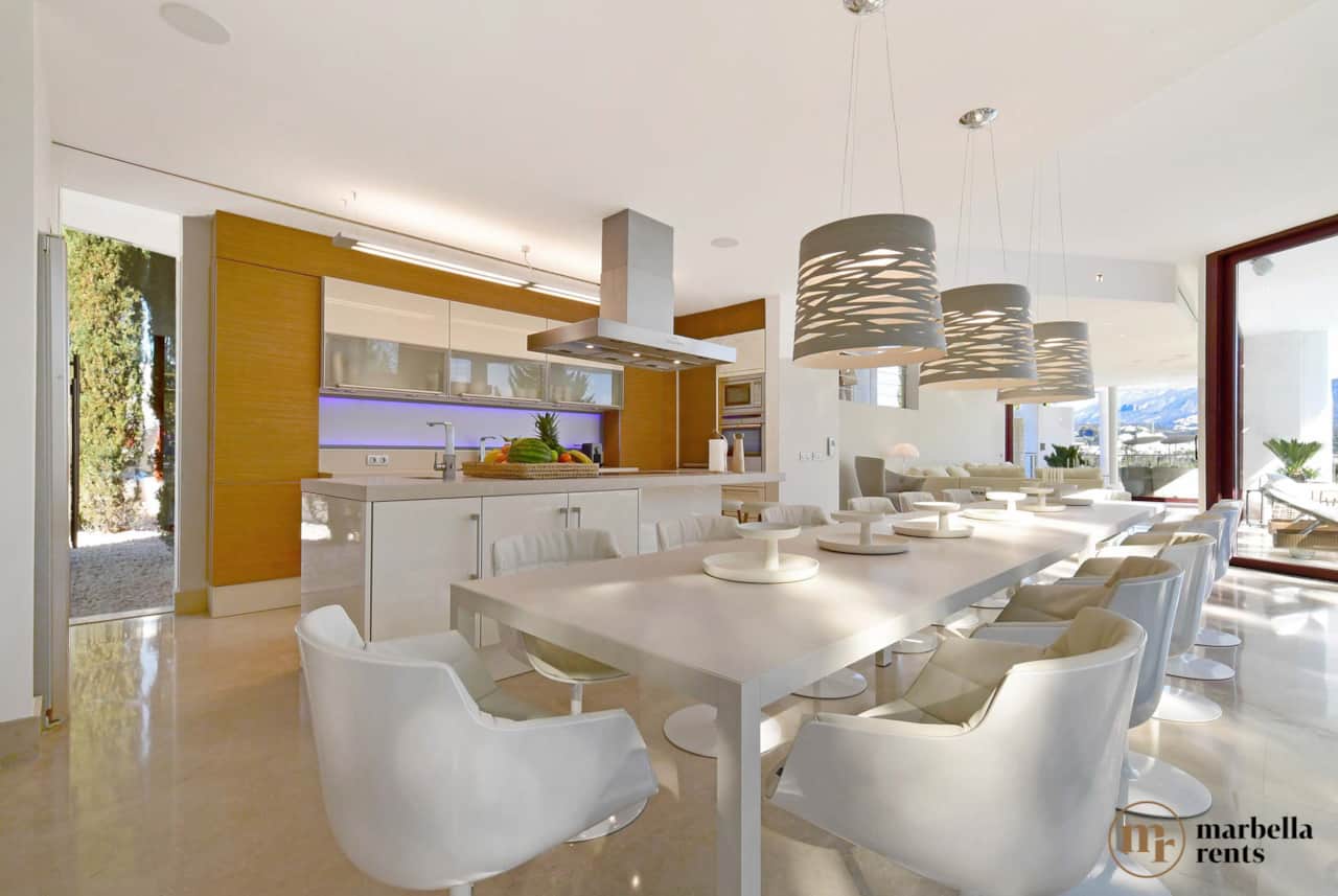 Kitchen with large dining table.