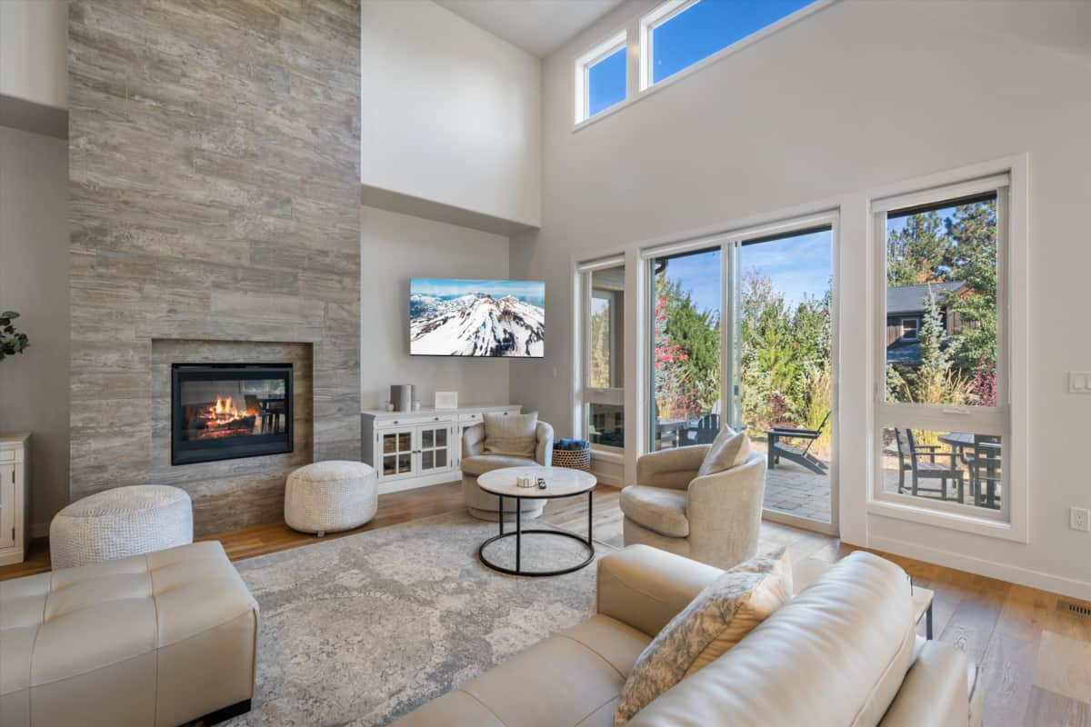 Open great room with tall ceilings