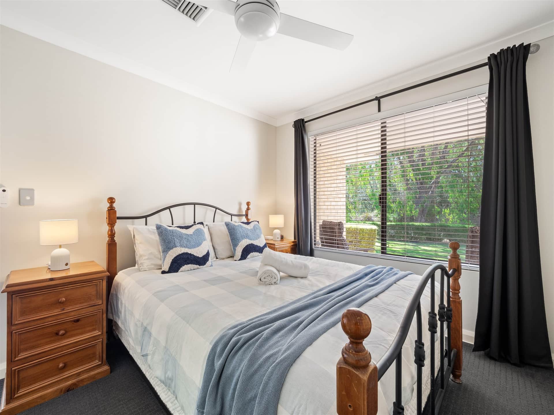 Coastal theme queen size suite overlooking natural bushland