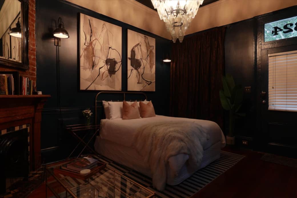 An evening view with blackout curtains for maximum darkness, eye masks are provided as well