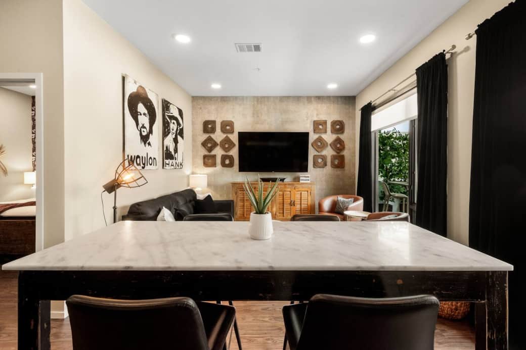 View of tv while dining