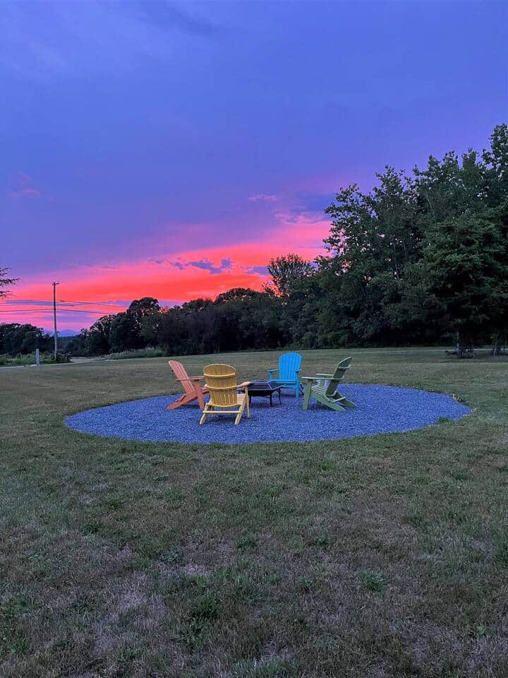 Adirondack sunsets make the fire ring an unforgettable experience! (The host cannot guarantee that firewood will be available. Check under the carport or purchase wood bundles at many stores in and around Middlebury.)