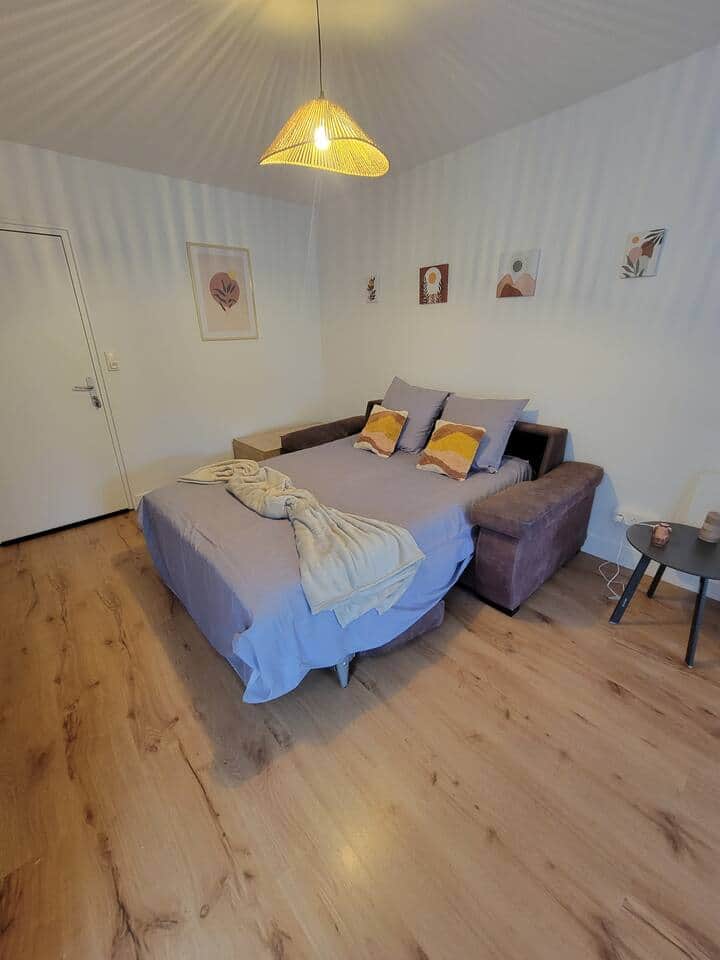 Le canapé du salon, converti en lit.