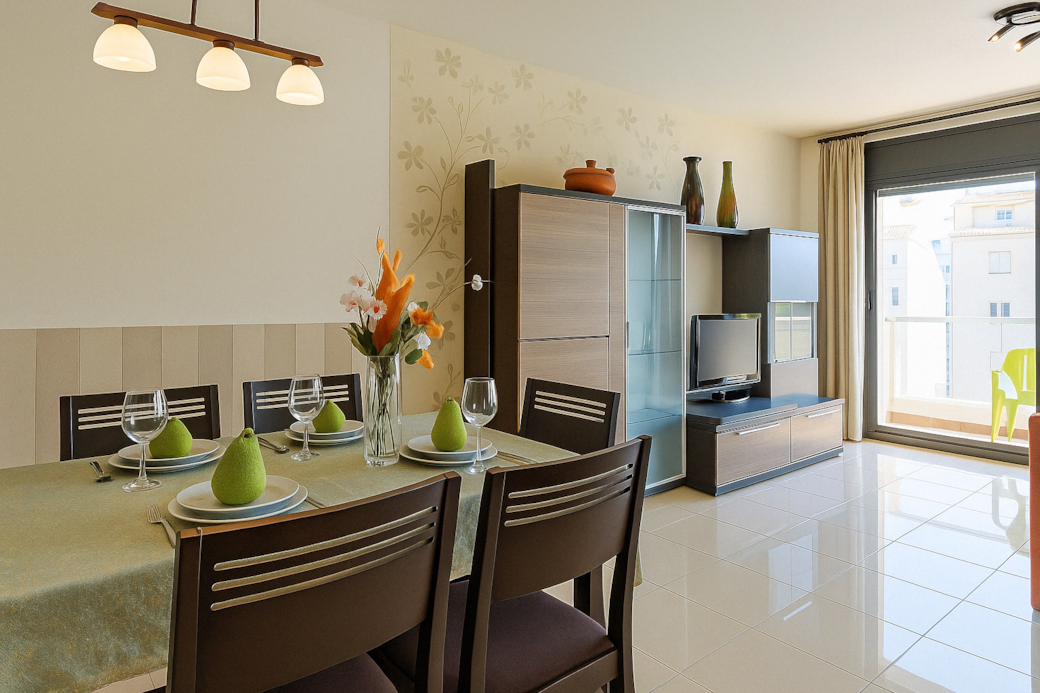 Salón amplio en apartamento turístico en Roses