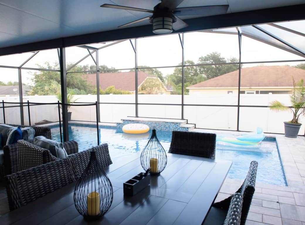 Heated Saltwater Pool, Patio Furniture, Outdoor TV, Ceiling Fan