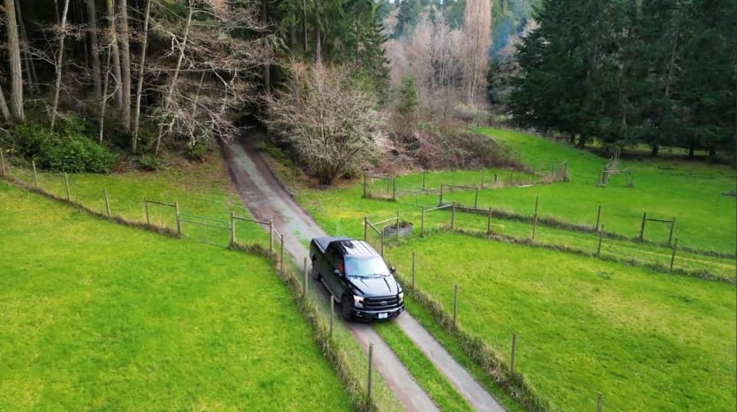 The quiet country road leading to The Hollow retreat.
