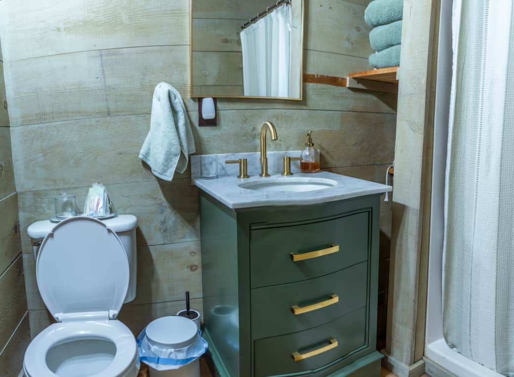 Downstairs bathroom with walk in shower