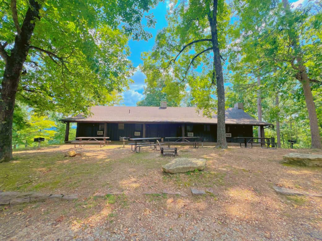 Rustic stone and wood cabin at Buffalo Point near Buffalo National River Arkansas