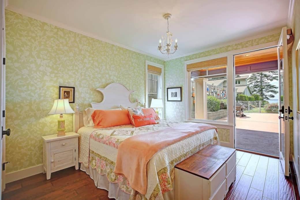 The downstairs bedroom has access to the pool deck.