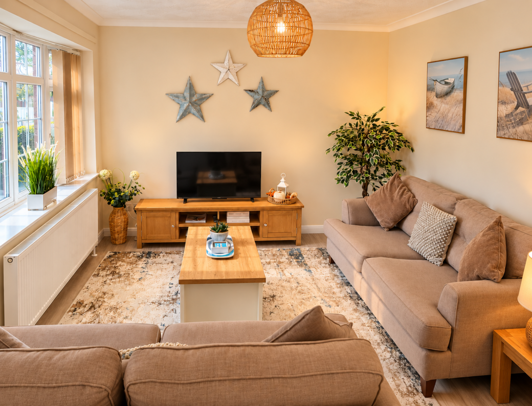 Stylish two-bedroom self catering holiday home in Skegness, Lincolnshire, just a short walk from the beach, with private parking and an enclosed garden.