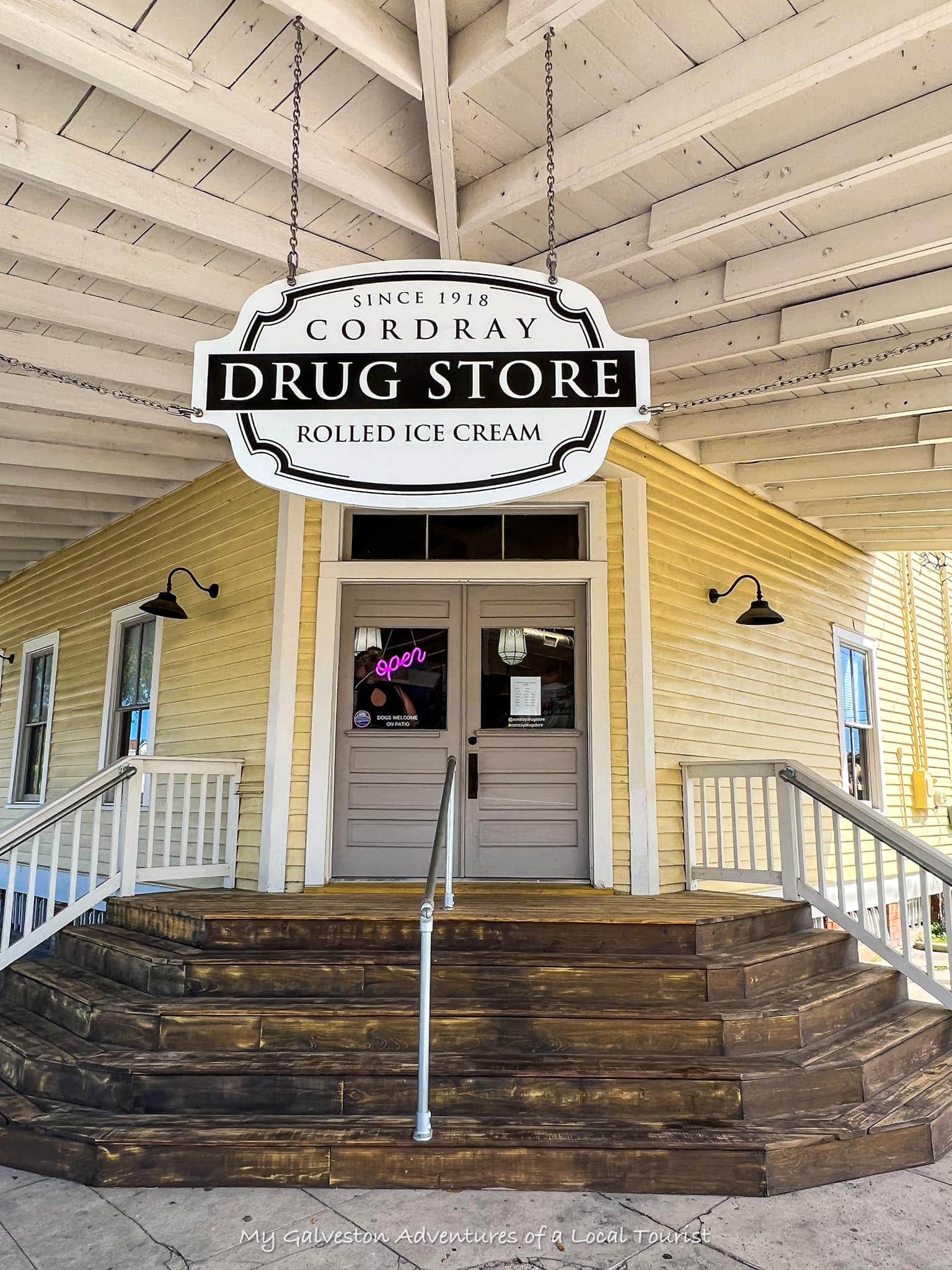 Cordray’s Drug Store rolled ice cream shop on the Strand in Galveston Texas