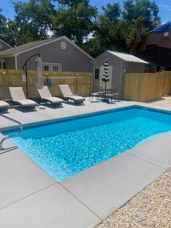 Saltwater pool with comfy loungers 