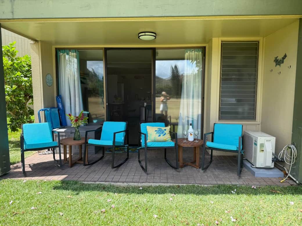 Enjoy the trade winds and tranquil breezes as you rock over looking the Turtle Bay Fazio golf course.