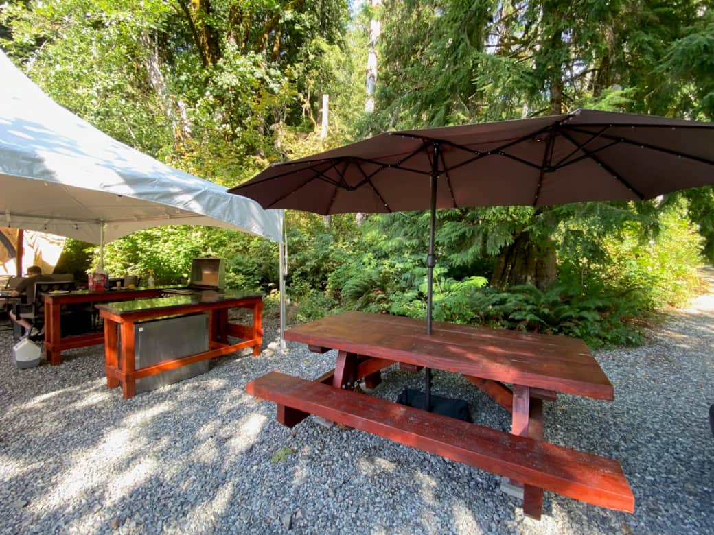 Covered picnic table.