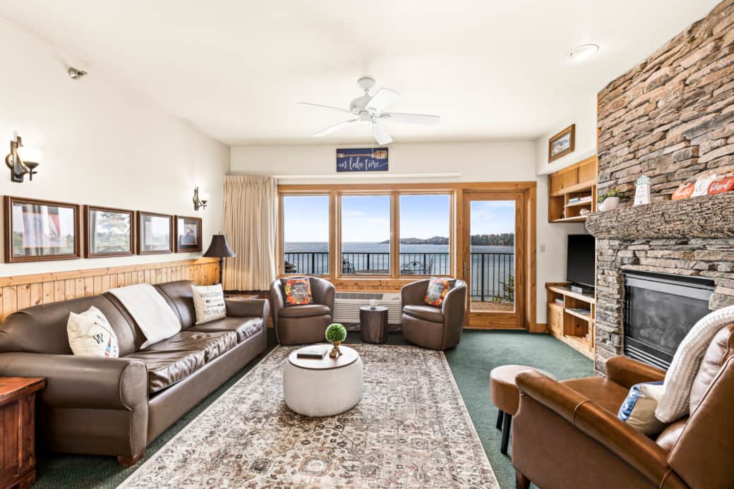 Lake Superior steals the show—seen from every corner of this cozy, elegant living room.