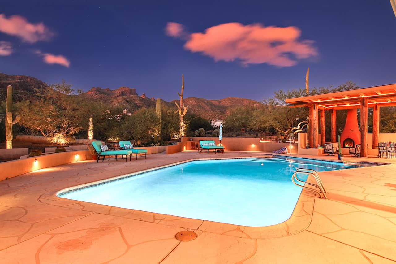 Patio, pool and views