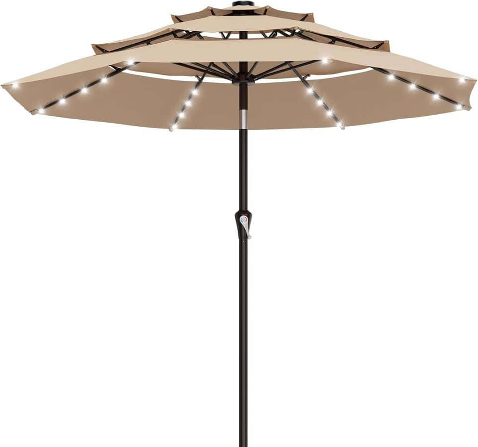 Solar-lighted patio umbrella