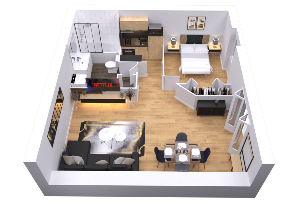 Plan 3D de l'appartement / 42m carrés 