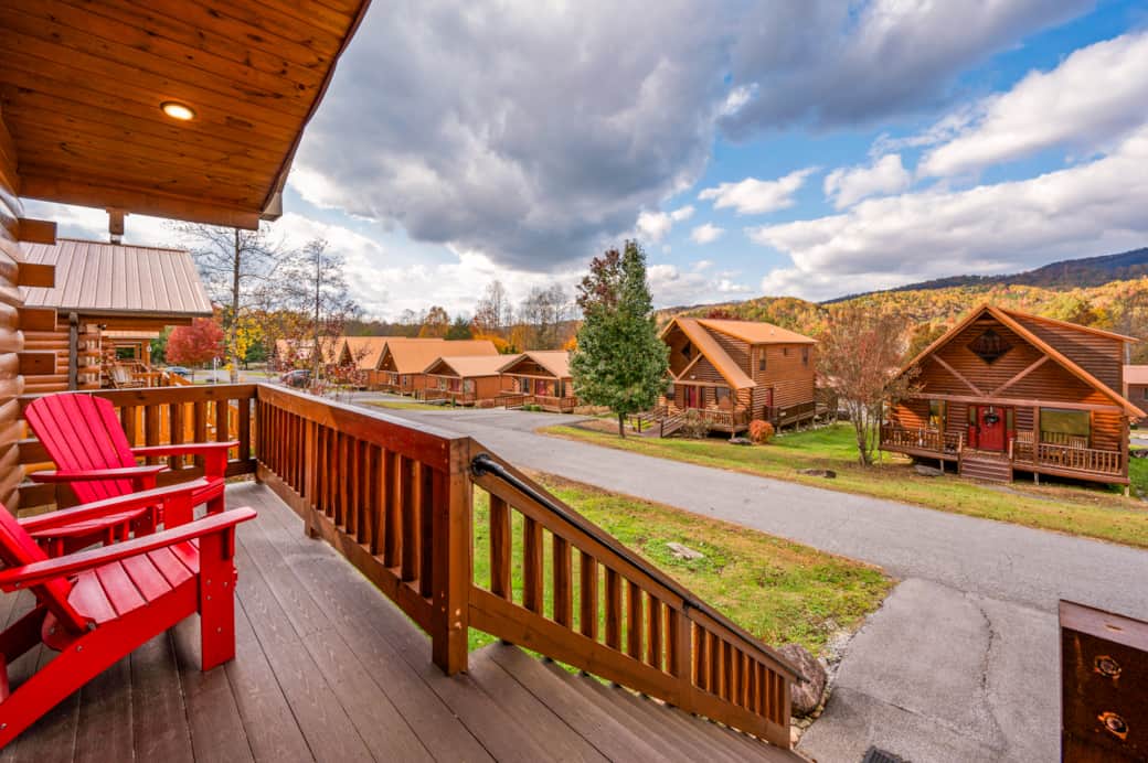 From the front porch, you’ll enjoy a charming view of White Oak Resort’s cabin neighborhood From the front porch, you’ll enjoy a charming view of White Oak Resort’s cabin neighborhood