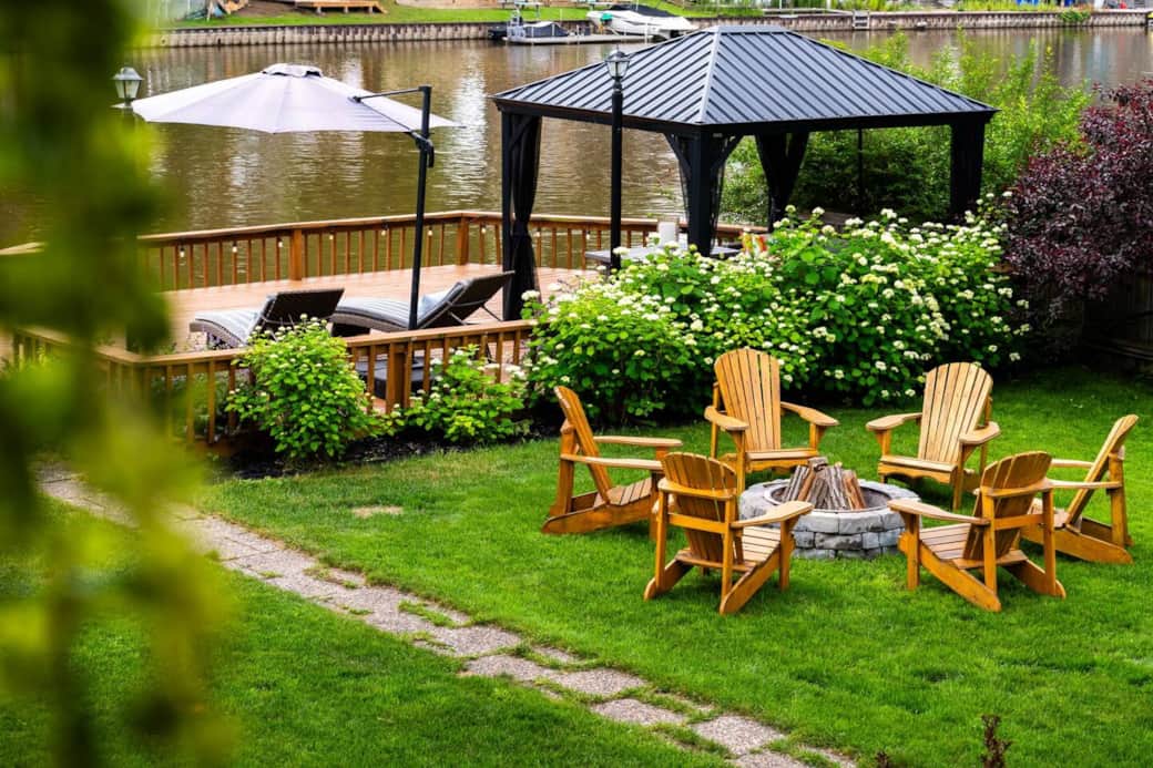 Nestled within nature's embrace, the gazebo provides a tranquil haven to sit and savor the gentle dance of the river. Nestled within nature's embrace, the gazebo provides a tranquil haven to sit and savor the gentle dance of the river.