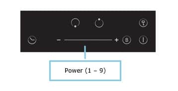 Power controls for induction hob levels 1 to 9