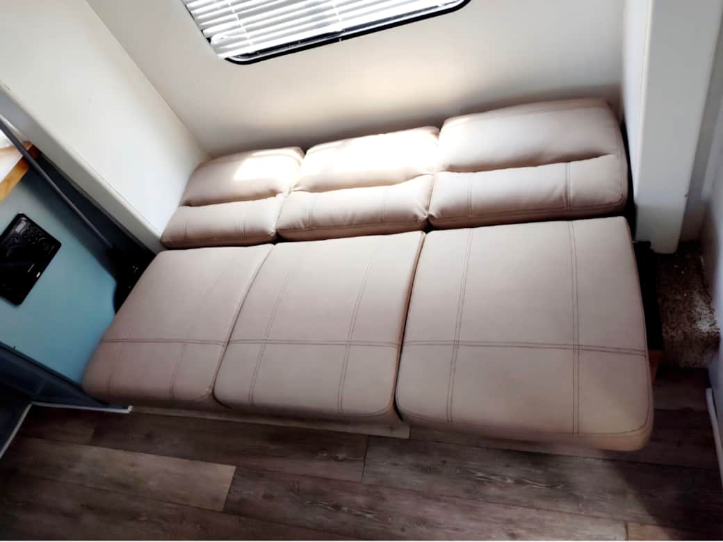 The jack-knife sofa lays down into a single sleeper. The jack-knife sofa lays down into a single sleeper.
