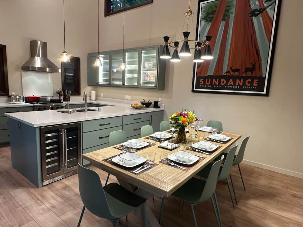 Front view of the open plan kitchen and dining area