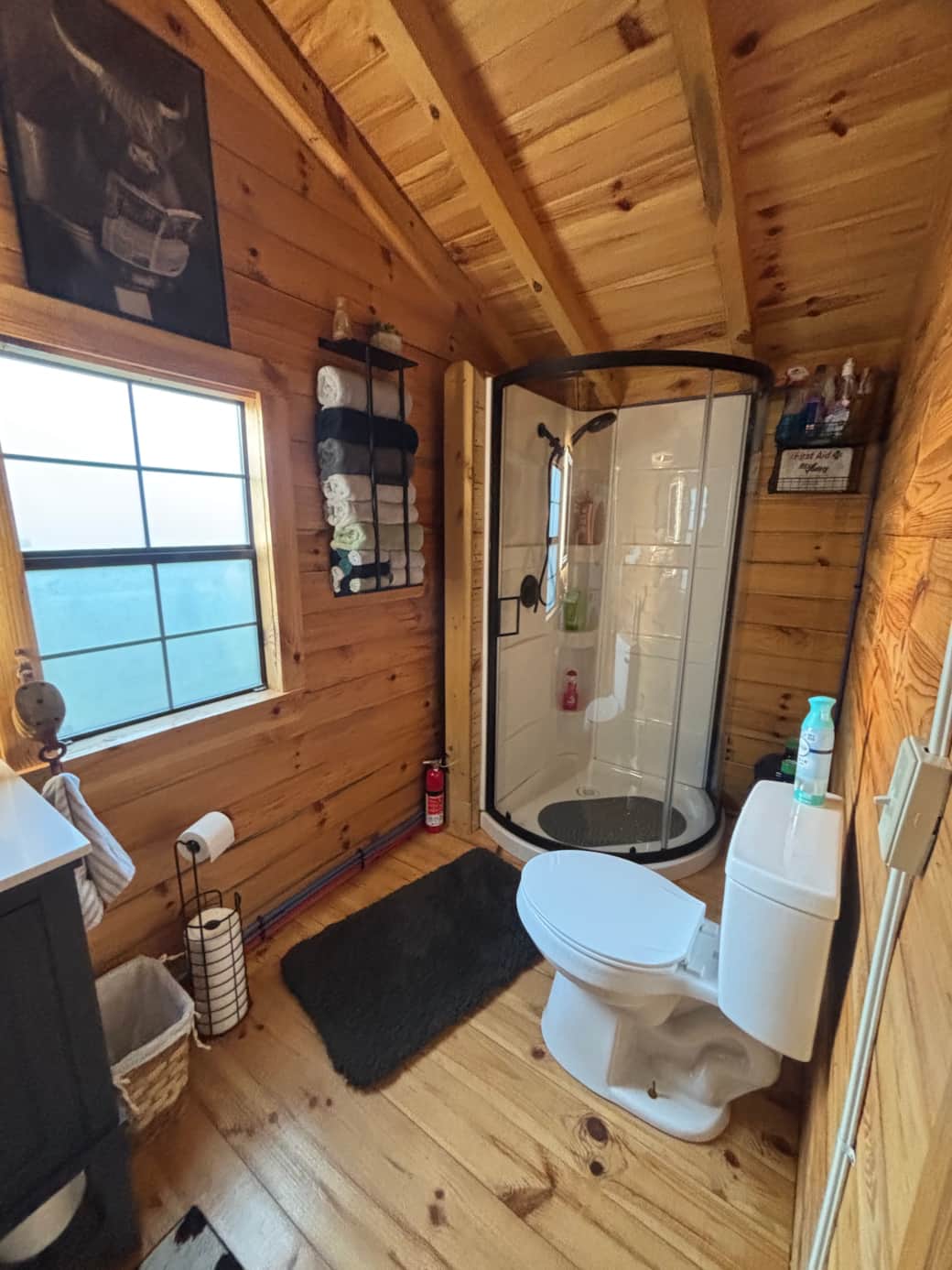 Private bathroom with shower , bath linens and soap provided
