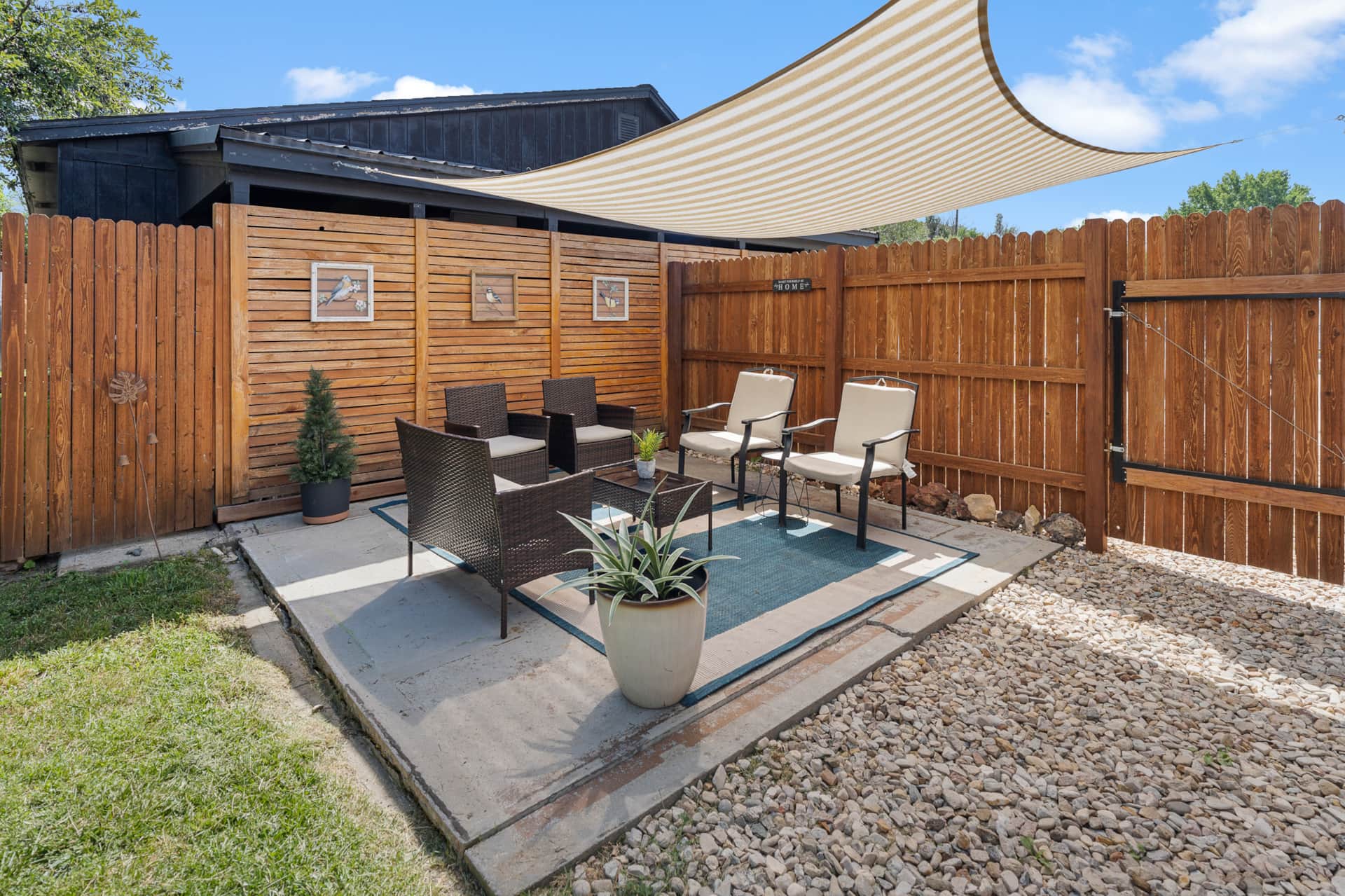 Emerald City Bungalow living room evening