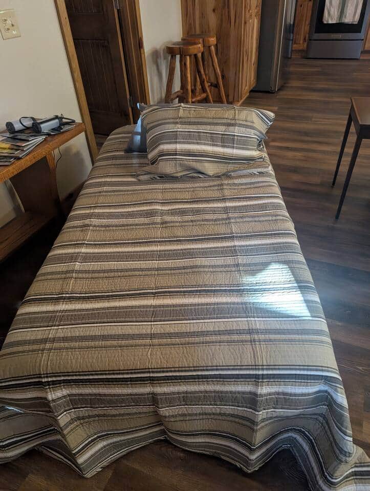 Rollway bed stored in the bedroom closet. 