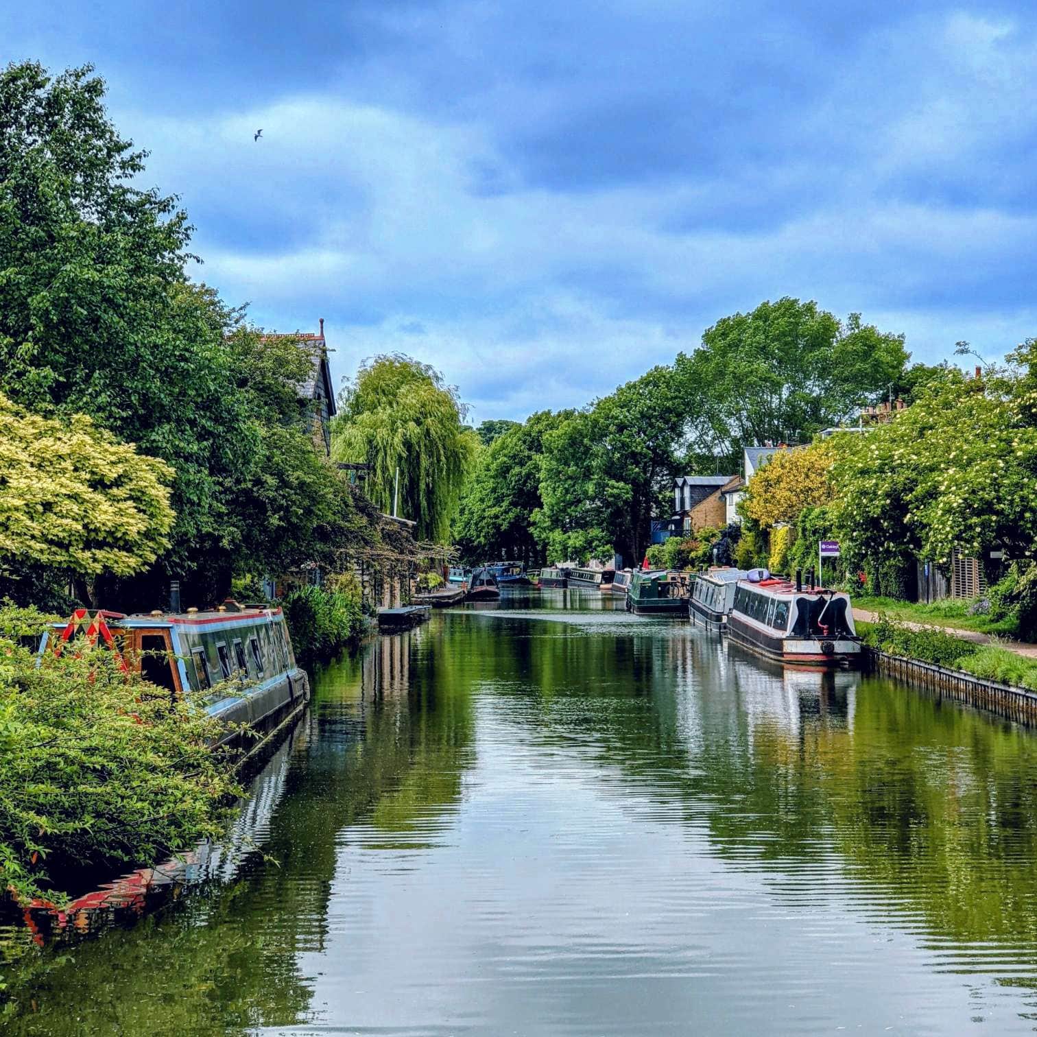 **Holiday canal boats moored along the towpath in Berkhamsted**