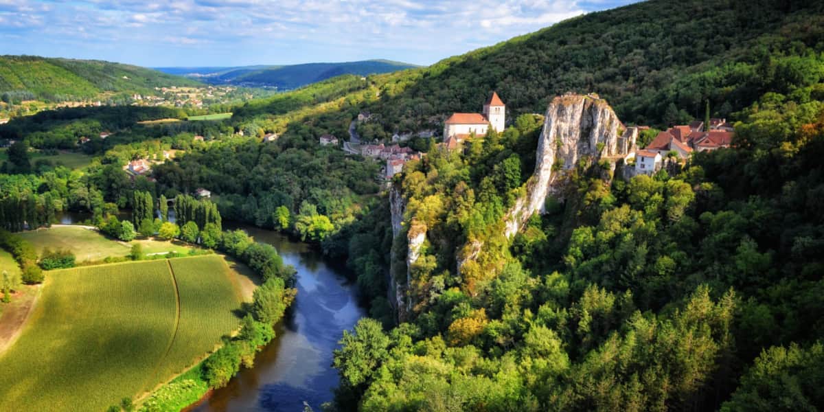 The medieval village of Saint-Cirq-Lapopie overlooking the River Lot