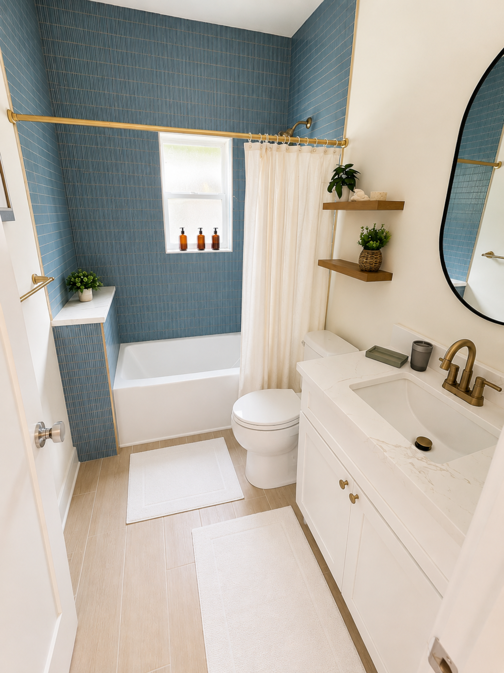 Full bath with bathtub and premium bath products.