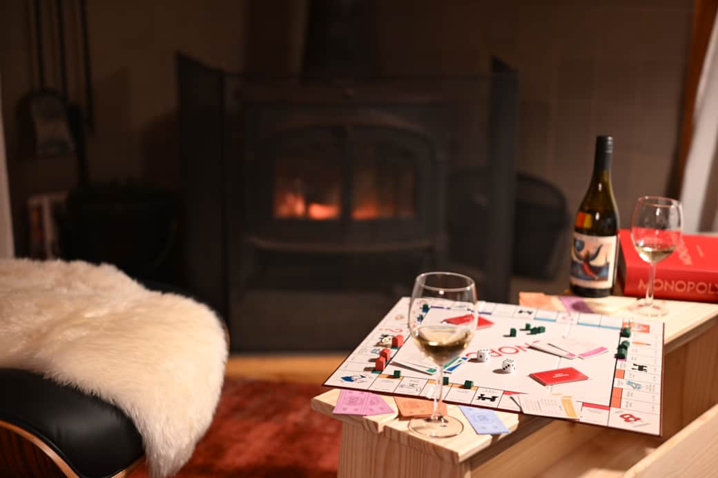 We love a good fire and a slow boardgame with a bottle of wine. We love a good fire and a slow boardgame with a bottle of wine.