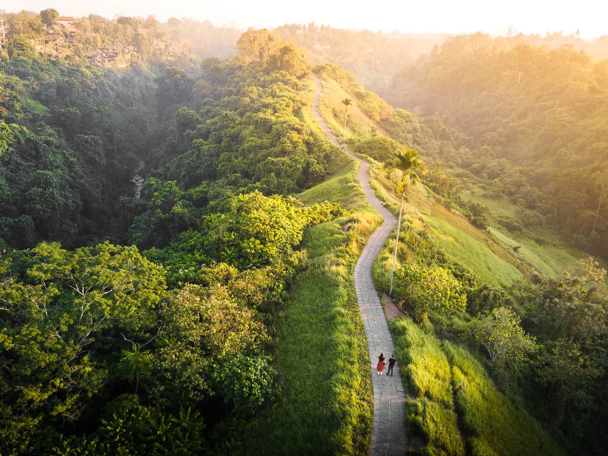 Campuhan Ridge Walk near Penestanan with rolling green hills