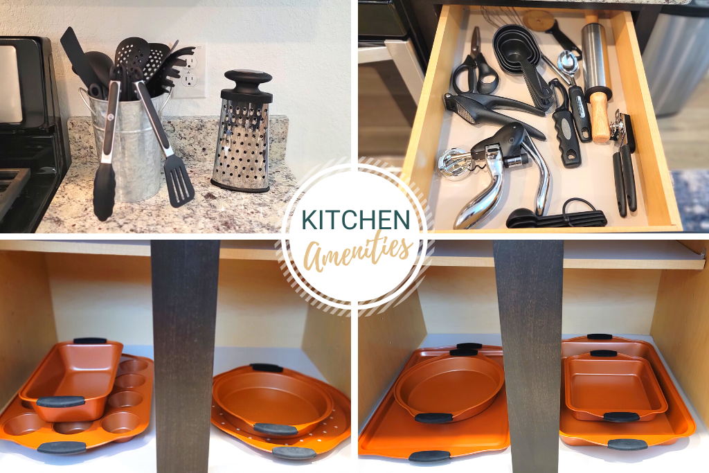 Cooking utensils, measuring cups and spoons and more are available for you!