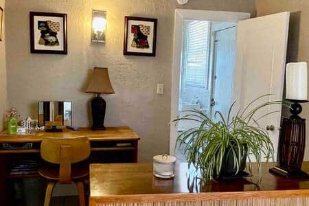 Desk and chair in bedroom with Electrical plug with USB  and lamp 