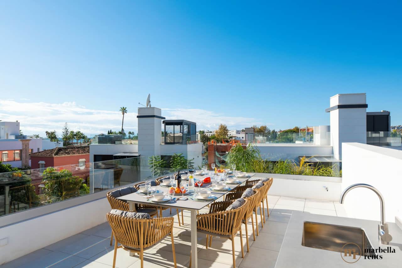 Large outdoor dining table.
